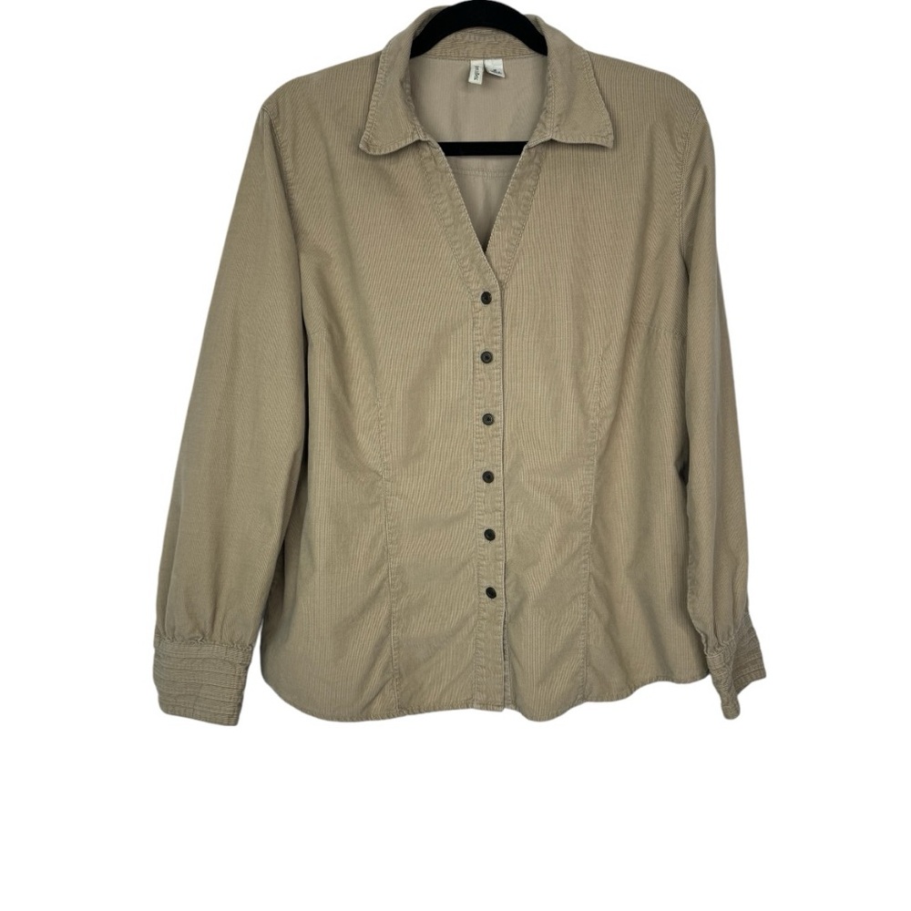 St John's Bay 100% Cotton Tan Corduroy Top‎ Neutral Aesthetic Fall Staple
